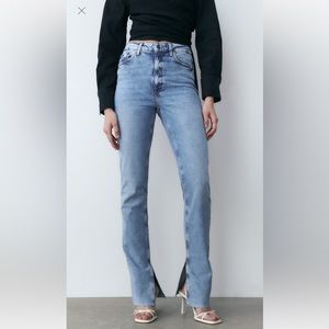 Zara High Rise Slim Flare Full Length Split Comfort Jeans